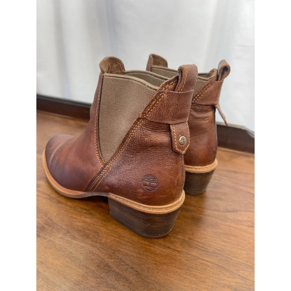 TIMBERLAND Sz 5.5 Sutherlin Bay Brown Leather Stretch Chelsea Ankle Boot